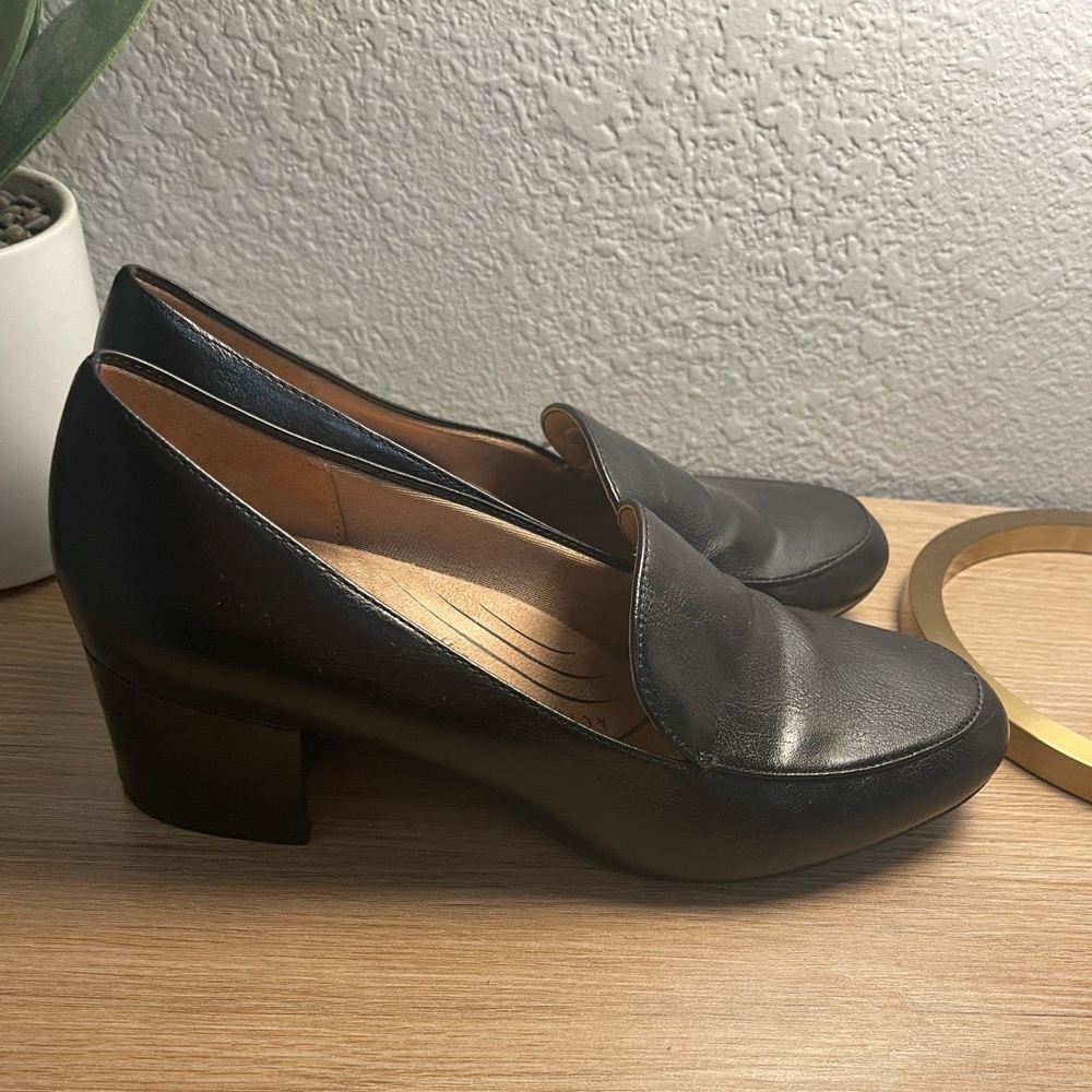 Life Stride | Black Leather Block Heels | 9